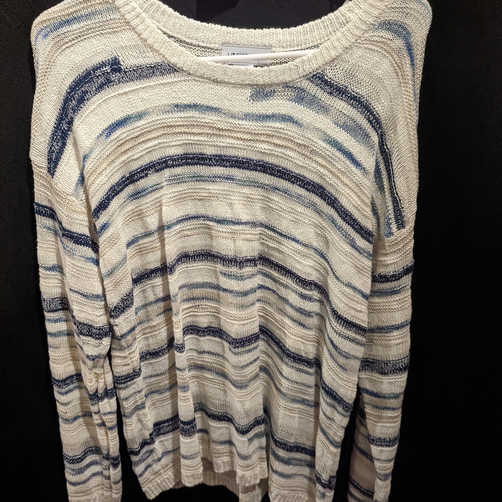 Liz Claiborne Blue and White Crew Neck Sweater